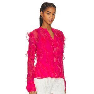 NWT! HEMANT AND NANDITA Indu Ruffled Long Sleeve Button Down Blouse